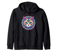 Vibrant Cat Zen Mandala Zip Hoodie
