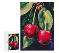 Vibrant Cherries Botanical Watercolor Art Wooden Jigsaw Puzzle for Adults, 300 PCS - Winter Gift, with A Decorative Finished Picture