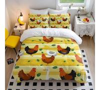 Vibrant Chicken Coop Dreams Duvet Cover Farmhouse Animal Print Bedding Soft Microfiber Cute Kids Toddler Bedding Set Bedroom Decor (style4,King240x220cm+50x75cm*2)
