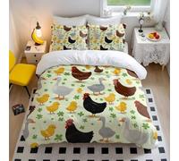 Vibrant Chicken Coop Dreams Duvet Cover Farmhouse Animal Print Bedding Soft Microfiber Cute Kids Toddler Bedding Set Bedroom Decor (style5,Single135x200cm+50x75cm*2)