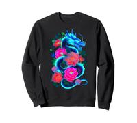 Vibrant Chinese Dragon Beautiful Flowers Colorful Graphic Sweatshirt