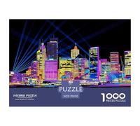Vibrant Cityscape Jigsaw Puzzles Puzzles for Adults Kids. 1000 Piece Neon Lights at Night Whimsical Challenge Toy Educational Games Home Decoration for Adults& Kids Age 14 Years Up 70x50cm/1000pcs