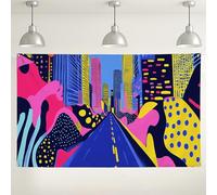 Vibrant Cityscape Wall Backdrop, Colorful Abstract Urban Art Photography Background, Modern Street Scene Decorations for Parties, Events & Photo Booths 71x43 Inch