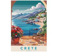 Vibrant Coastal Scene of Crete Under an Arched Entrance - Retro Europe Travel Poster A4 Size Vintage Wall Art Print of Famous European Destinations Ideal for Home or Office Decor