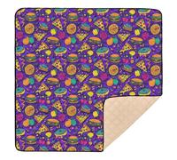 Vibrant Colors Fruit Burger Pizza Colorful Cute Foldable Baby Playmat for Floor Waterproof Infant Play Mat for Baby Toddler Infant, 50'' x 50''