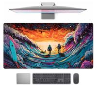 Vibrant Colors Space Scene Mat, Anime Cosmic Adventure Gaming Desk Pad, Cute Futuristic Spaceship Mousepad XXL Extended Keyboard and Mouse Mat, 31.5x15.7 in