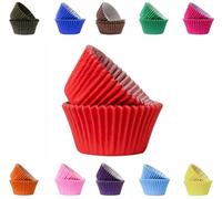 Vibrant, Colourful Baking Cupcake Cases, Greaseproof Paper Baking Cups 50mm Cup Cake Muffin Cases (75, Red)