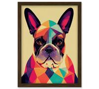 Vibrant Colourful Geometric French Bulldog Portrait Design Artwork Framed Wall Art Print A4 Artery8 Brown One Size