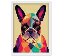 Vibrant Colourful Geometric French Bulldog Portrait Design Artwork Framed Wall Art Print A4 Artery8 White One Size