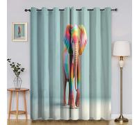 Vibrant Colours Blackout Curtains for Bedroom Elephant 3D Print Pattern Eyelet Thermal Insulated Bedroom Curtains for Boys Girls 2 x 46W x 54H inYI4677