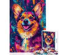 Vibrant Corgi Art Puzzles for Adults 1000 Piece Secret Santa Gifts Suitable for Couples Home Decoration Toys for 14+ Puzzle Game Offered size 38x52cm