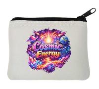 Vibrant Cosmic Energy with Space Elements Neoprene Coin Purse Pouch 10x11cm White
