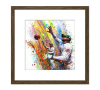 Vibrant Cricket Fielders Sports Ball Oil Splatter Painting Square Wooden Framed Wall Art Print Picture 8X8 Inch Artery8 Brown One Size