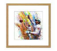 Vibrant Cricket Fielders Sports Ball Oil Splatter Painting Square Wooden Framed Wall Art Print Picture 8X8 Inch Artery8 Light Oak One Size