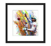 Vibrant Cricket Fielders Sports Ball Oil Splatter Painting Square Wooden Framed Wall Art Print Picture 8X8 Inch Artery8 Black One Size