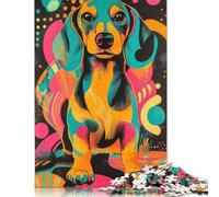 Vibrant Dachshund Poster Playful Dachshund Pop Art Puzzle Jigsaws 1000 Pieces for Adults Wood Puzzles Wooden Puzzles Educational Game Challenge Toy 1000pcs (75x50cm)