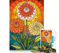 Vibrant Dahlia Floral Stained Glass 1000 Piece Jigsaw Puzzles Mind Challenge Toy High Precision Die Cut Amusing Challenge for Waiting Time (38x52cm)