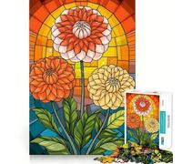 Vibrant Dahlia Floral Stained Glass 1000-piece Puzzle for Teenagers Mind Skill Fun Uniform Size Precise Pieces Relaxing Indoor Group Activity (38x26cm)