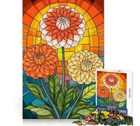Vibrant Dahlia Floral Stained Glass Adult Jigsaw Puzzles 1000 Pieces Cognitive Workout Unwind Easily No Rough Edges Holiday Present (50x75cm)