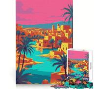 Vibrant Desert Oasis Cityscape Illustration 1000 Pieces Puzzles for Adults Memory Enhance Gentle Pastime Accurate Cut Thoughtful Gift (50x75cm)