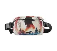 Vibrant Detailed Solar System Illustration Stylish Fanny Waist Pack for Women Men Teens Large Capacity Sling Bag Travel, Cowboy Dream Catchers Tribal Wolf Small Western Town, One Size