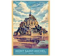 Vibrant Digital Illustration of Mont Saint-Michel in France - Retro Europe Travel Poster A4 Size Vintage Wall Art Print of Famous European Destinations Ideal for Home or Office Decor