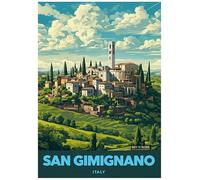 Vibrant Digital Illustration Of San Gimignano Italy - Retro Europe Travel Poster A4 Size Vintage Wall Art Print of Famous European Destinations Ideal for Home or Office Decor