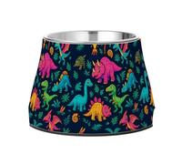 Vibrant Dinosaurs Blue Dogs Water Bowl with Stand Stainless Steel Metal Pets Bowls for Dogs Cats Rabbits Birds Comfort Feeding