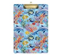 Vibrant Dolphins Fish Blue Acrylic Clipboards Portable Clipboard Paperboard Chic Design Clipboards with Low Profile Metal Clip for Nurses Teachers Coaches