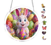 Vibrant Easter Egg Bunny Scene 7.8x7.8Inch Round Acrylic Hanging Puzzle | Creative Home Accent with Visual Appeal