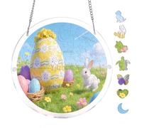Vibrant Easter Landscape Eggs Bunny 7.8x7.8Inch Round Acrylic Hanging Puzzle | Creative Home Accent with Visual Appeal