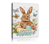 Vibrant Easter Rabbit Print on Canvas Flying Butterflies Pictures Print Spring Flowers Spotted Eggs Artwork for Library Apartment Decor 80x120cm