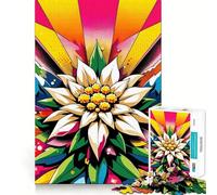 Vibrant Edelweiss Art Adults Puzzles 1000 Piece Jigsaws Recall Skill Fun High Precision Die Cut Easy to Learn Family Enjoyment (38x52cm)
