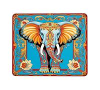 Vibrant Elephant Art Mouse Pad, Colorful Indian Style Design Stitched Edge Mousepad, Rubber Non-Slip Washable Gaming Mouse Pad for Home and Office Computer, Laptop Square 8x10 Inch