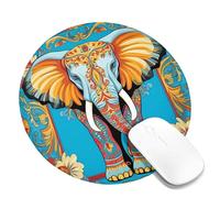 Vibrant Elephant Art Mouse Pad, Colorful Indian Style Design Stitched Edge Mousepad, Rubber Non-Slip Washable Gaming Mouse Pad for Home and Office Computer, Laptop Round 8x8 Inch