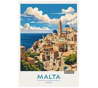 Vibrant Elevated Illustration Of Malta Featuring Lush Foliage - Retro Europe Travel Poster A4 Size Vintage Wall Art Print of Famous European Destinations Ideal for Home or Office Decor