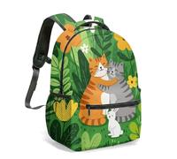 Vibrant Embracing Cartoon Cats 16 Inch Backpack Rabbit Cheese Flowers Flat Art Print Aesthetic Travel Daypack (04)