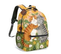 Vibrant Embracing Cartoon Cats 16 Inch Backpack Rabbit Cheese Flowers Flat Art Print Aesthetic Travel Daypack (05)