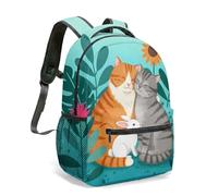 Vibrant Embracing Cartoon Cats 16 Inch Backpack Rabbit Cheese Flowers Flat Art Print Aesthetic Travel Daypack (03)
