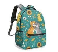 Vibrant Embracing Cartoon Cats 16 Inch Backpack Rabbit Cheese Flowers Flat Art Print Aesthetic Travel Daypack (02)