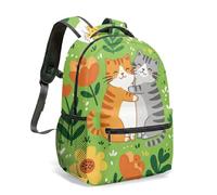 Vibrant Embracing Cartoon Cats 16 Inch Backpack Rabbit Cheese Flowers Flat Art Print Aesthetic Travel Daypack (01)
