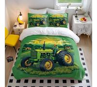 Vibrant Farm Duvet Cover Set with Vintage Tractor Pattern, Perfect for Boys' Bedroom, 3 Piece Bedding Set (06,Double + 50x75cm x2)