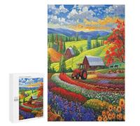 Vibrant Farm Scene 1000Pc Jigsaw Puzzles Adults Kids Pastoral Farm Landscape Jigsaws Family Camping Activity Vibrant Whimsical Design Great Gift Outdoor Lovers 1000 PCS