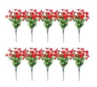Vibrant Faux Flowers 10 Bundle Set of Morning Glory & Eucalyptus for Beautiful Arrangements (Red)