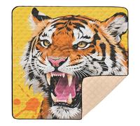Vibrant Feline Portrait Art Print Large Non-Slip Baby Playmat for Floor Portable Infant Play Mat for Baby Toddler Infant, 50'' x 50''