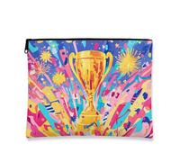 Vibrant Festive Makeup Bag, Colorful Trophy Design Cosmetic Pouch for Women, Portable Canvas Zipper Organizer, Celebration Party Toiletry Bag, Multicolor, 7x9 Inch, Trophy