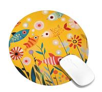 Vibrant Fish and Floral Square Mouse Pad, Yellow Colorful Aquatic Design Stitched Edge Mousepad, Rubber Non-Slip Washable Gaming Pad for Home and Office Desk Round 8x8 Inch