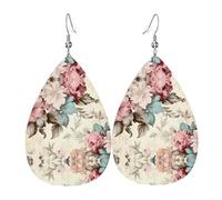 Vibrant flora double-sided printed leather earrings int and shape of water drops, creative, light and novel, bright and vivid colors.