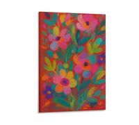 Vibrant Floral Abstract Bold Red Colorful Expressive Flowers Boho Modern Wall Art Paintings Canvas Prints Poster Artwork for Living Room Bedroom Bathroom Office Home Decor 16x24inch(40x60cm)