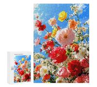 Vibrant Floral Arrangement Against Blue Sky Jigsaw Puzzle, 300 PCS, Indoor Activity for The Home, Classic Jigsaw Entertainment for The Home, for Family Fun